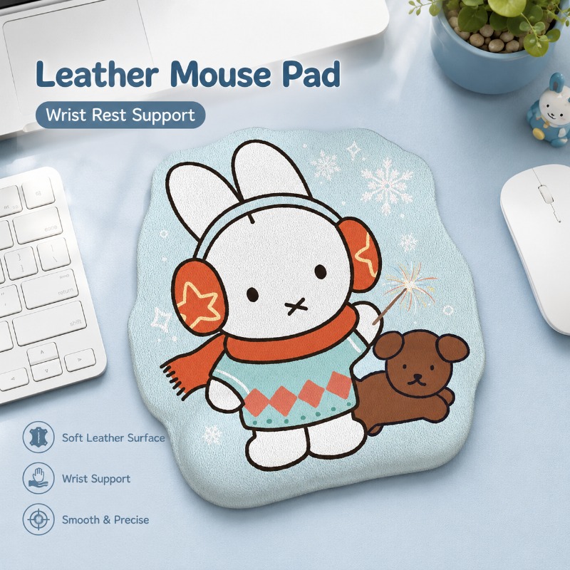 Laptop Accessories Computer - Anime Miffy Lederen Muismat met Polsteun