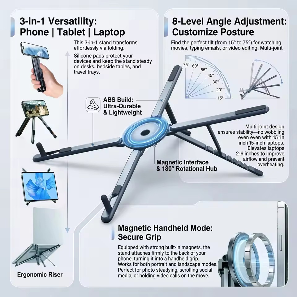Laptop Ergonomic Accessories - Draagbare magnetische telefoonhouder & selfie stick