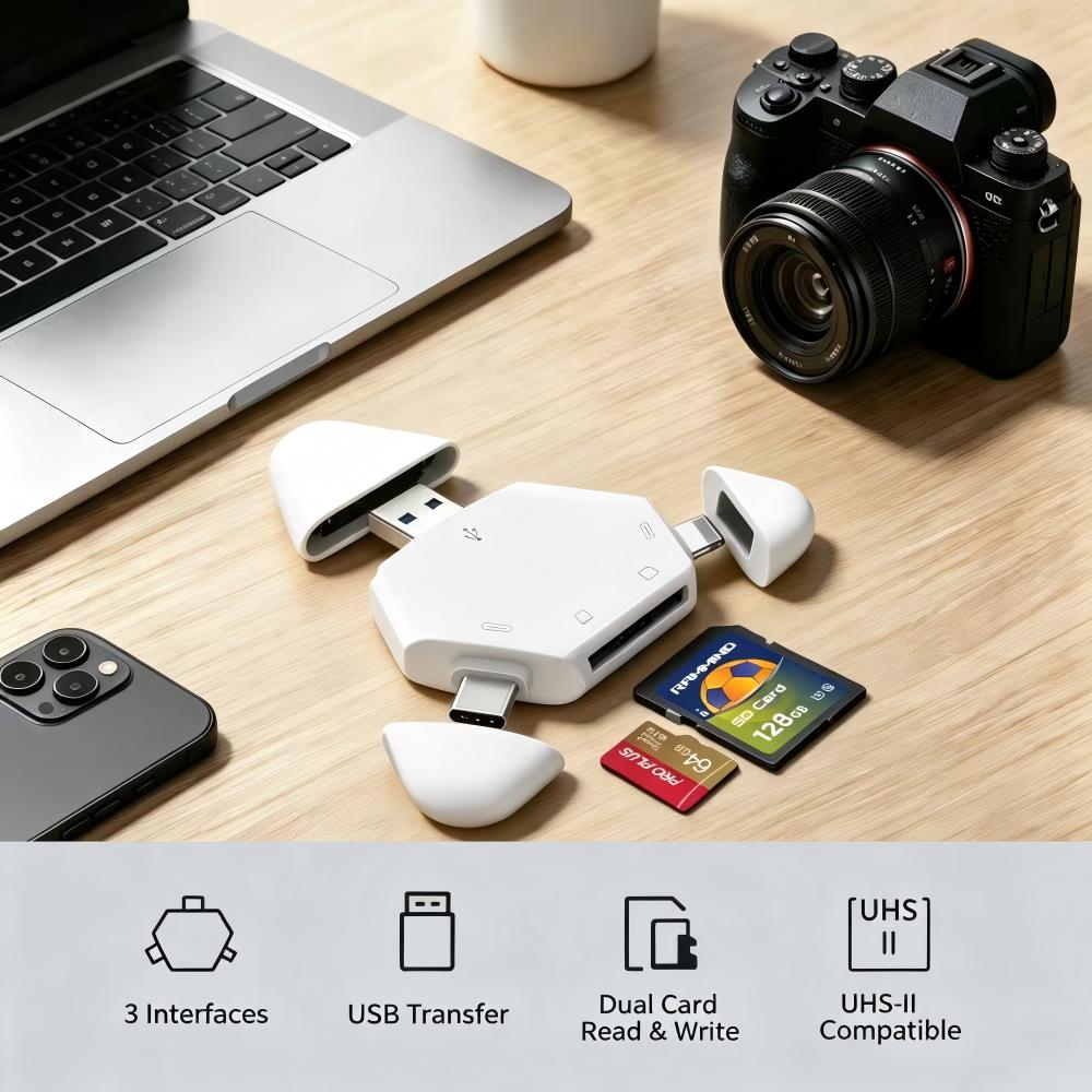 Laptop Ergonomic Accessories - 3-in-1 geheugenkaartlezer met magnetische driehoekige dop,