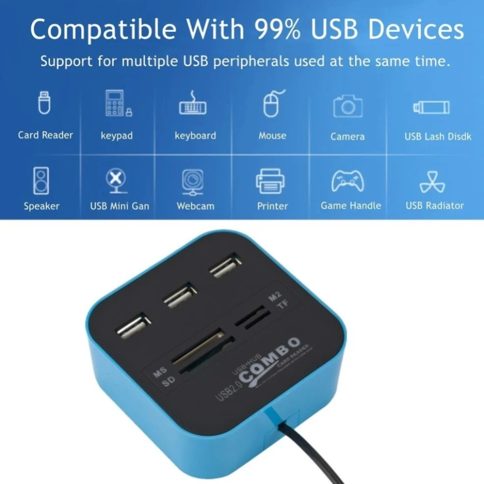 3 Poorten USB 2.0 Hub Combo US - Laptop Accessories All In One recensie en prijs